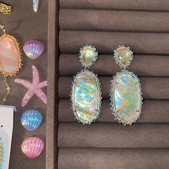 Kendra Scott Parsons Bright Silver Statement Earrings in Iridescent Abalone - Picture 3 of 6